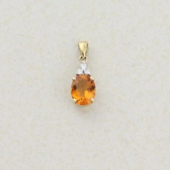 Pendant Only 10k Yellow Gold Natural Citrine and Diamond Pendant - Picture 1 of 6